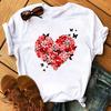 Summer Casual Top Female T-Shirts Romantic Heart Pattern Print Tshirt Harajuku Leisure O-Neck Plus Size Streetwear Lady Clothes