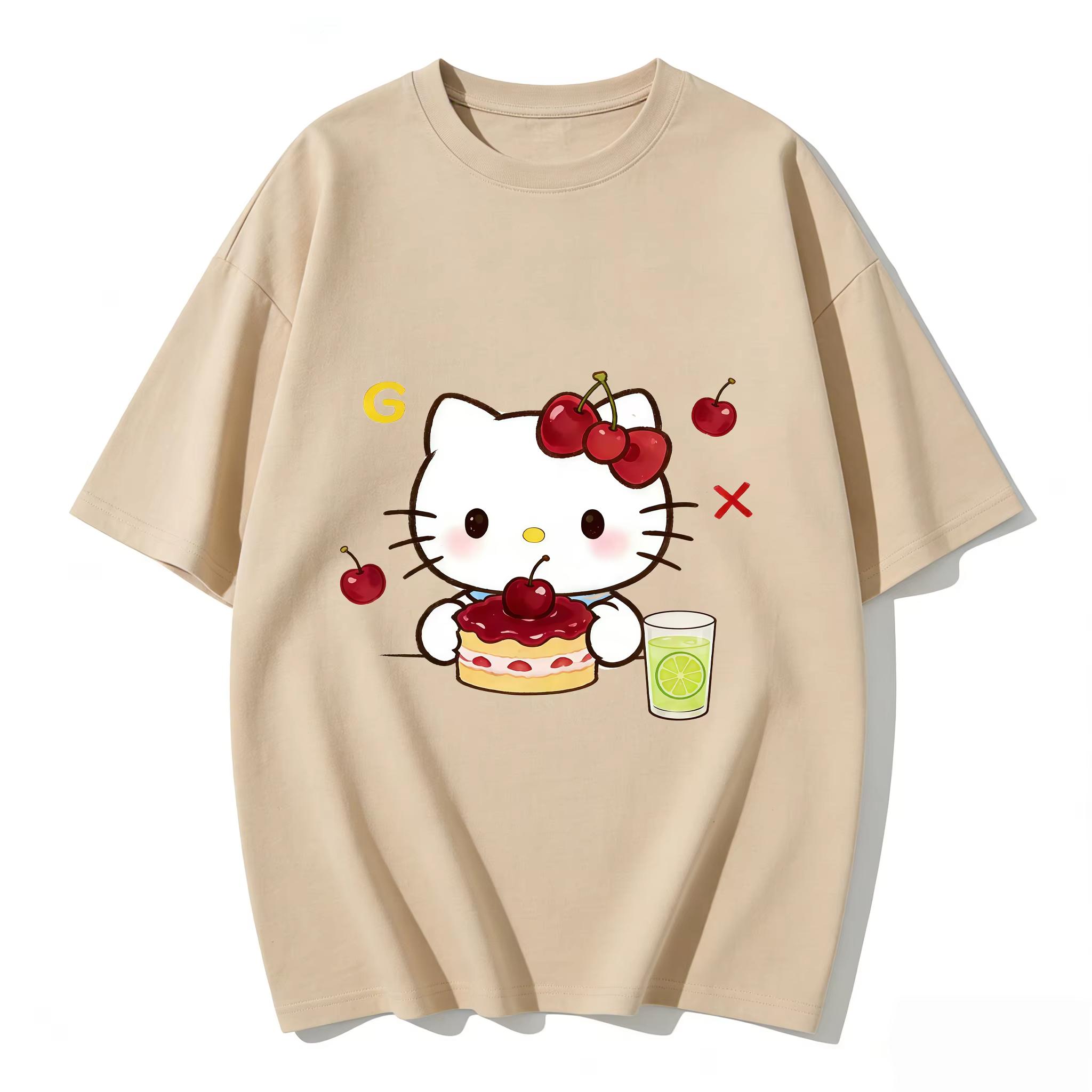 

2026 Summer Hello Kitty Cartoon Printed Short Sleeve Pure Cotton Tshirt Womens Family Matching Outfits Classic Fashion Tee Top S