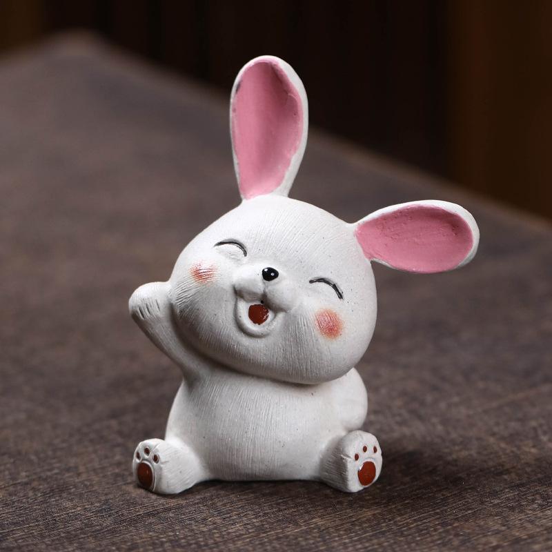 Yixing Zisha Mini Cute Rabbit Tea Pet Traditional Flowerpot Landscaping Tea Figurine Play Toys Tea Statue Ornaments Decoration