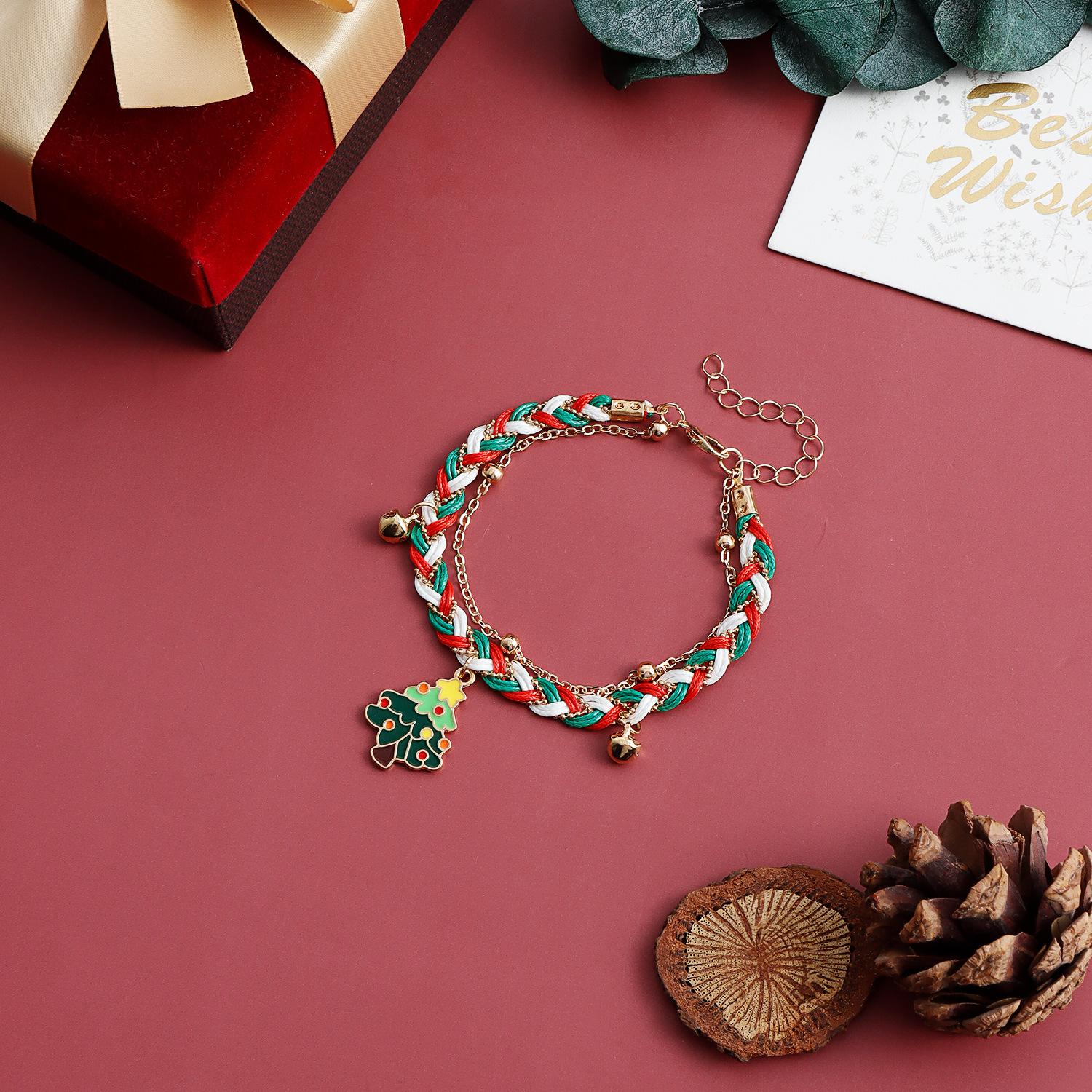 

Creative Christmas Festive Bracelet Oil Dripping Christmas Tree Colorful Pendant Woven Double Layer Accessories