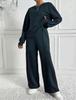 Damen Hellbraunes Relaxed Fit Rundhals Langarm Oberteil und Weitbein Hose Lounge Set