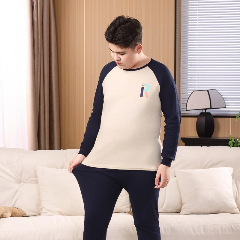 Fat children's long johns boys' pure cotton plus fat boys' warm older children's full cotton sweater children's underwear set