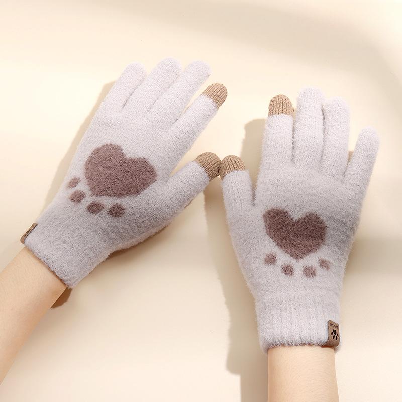 Touch Screen Gloves Cat Claws Cold Resistant and Warm Gloves Ladies' Autumn and Winter Thick Woolen Knitted Gloves