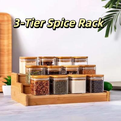 Étagère à épices 3 niveaux en bois massif Économiseur d'espace Ensemble de rangement pour pots à épices multi-niveaux Présentoir à épices durable Organisateur d'épices de cuisine