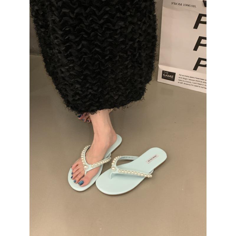Fashion New Style Beach Shoes Low Woman's Slippers Slides Rubber Flip Flops String Bead Flat Hawaiian Glitter PU Hoof Heels Fabric Shoes
