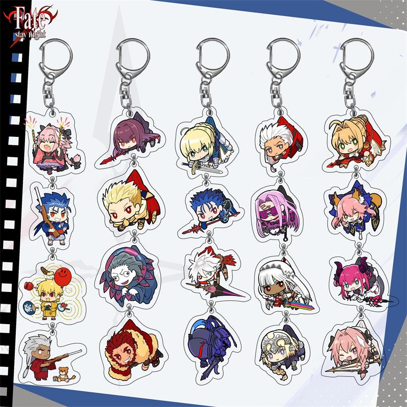 Fate Grand Order Game Anime Peripheral Keychain Emiya Altria Kawaii Long Chain Backpack Pendant Decoration Key Ring Collect Gift