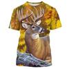 Hirsch 3D-Druck T-Shirt Lustige Tierjagd Grafik Kurzarm Rundhals T-Shirt Herren Outdoor Trend Persönlichkeit Tees