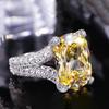 Huitan Women Ring Inlaid Bright Yellow Cubic Zirconia Luxury Accessories Trendy CopperColor Jewelry for Party Engagement Daily
