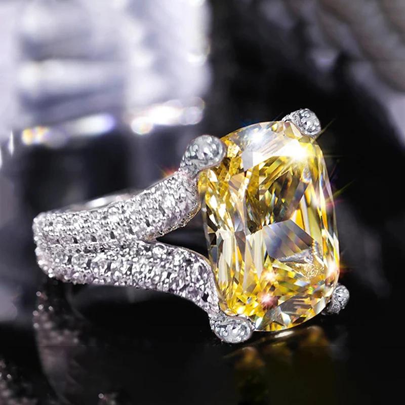 Huitan Women Ring Inlaid Bright Yellow Cubic Zirconia Luxury Accessories Trendy CopperColor Jewelry for Party Engagement Daily