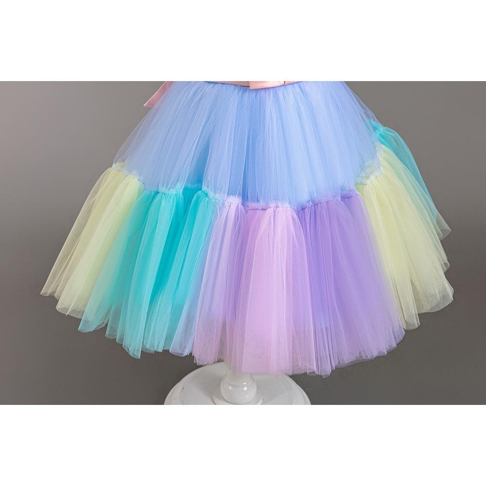 Girls Colourful Patchwork Princess Dresses Sleeveless Colour Patchwork Bowknot Dress Walking Piano Performance Dress 363  Girl's Favourite Dress