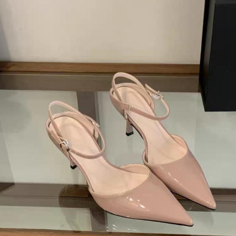 Summer New Pointed Toe Nude Patent Leather Heels Women's Light Mouth Straight Heel Sexy Sandals