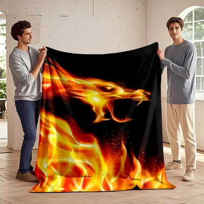 Fiery Lion Head Design In Flames Flannel Blanket for Bedroom, Living Room, Sofa, and Nap Sofas