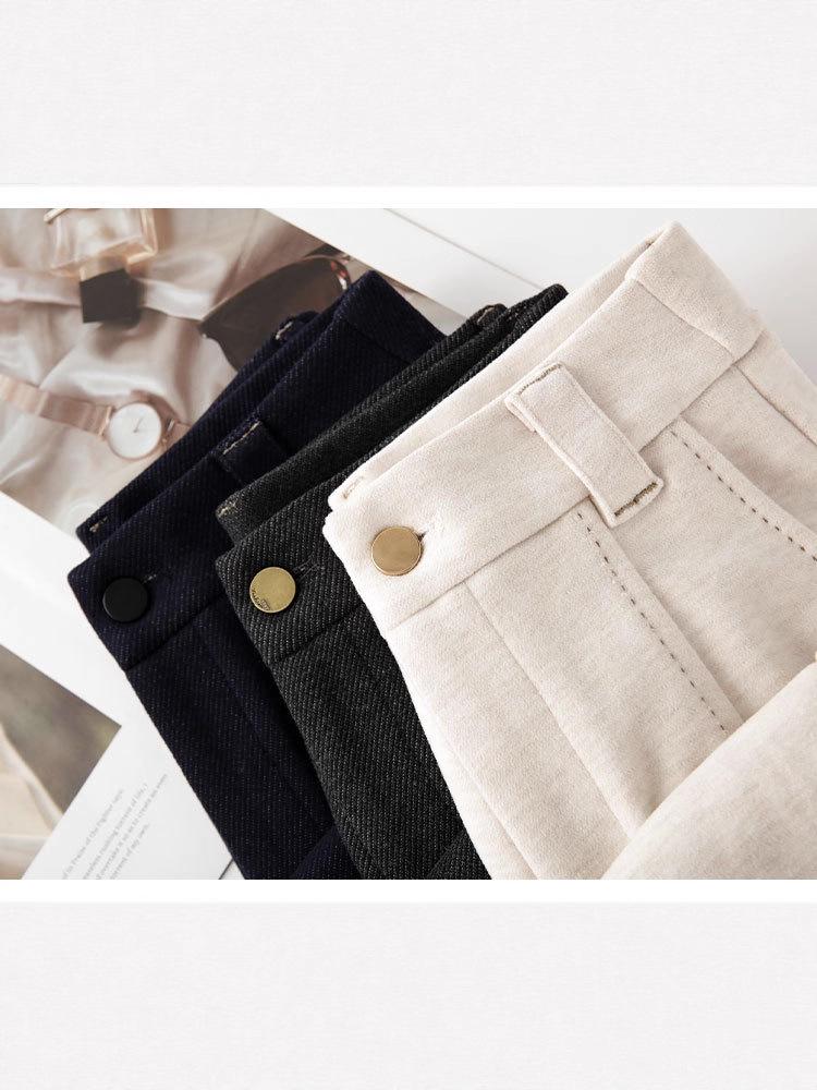 Women's Slim Fit Acetate Wool Cigarette Pants - Autumn/Winter Straight-Leg Casual Trousers