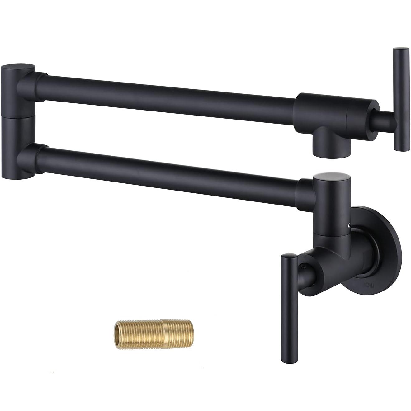 

Наполнитель для кастрюль, двойной шарнирный излив, складной растягивающийся поворотный кронштейн, настенный черный кухонный кран, одно отверстие, две ручки, кухонный кран для мойки чёрный