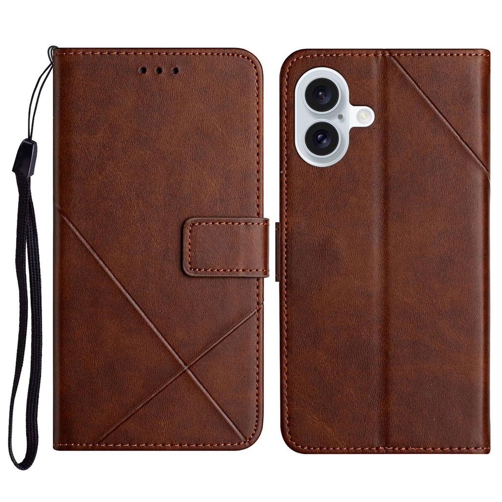 For iPhone 16 Leather Case Line Pattern Wallet Phone Cover