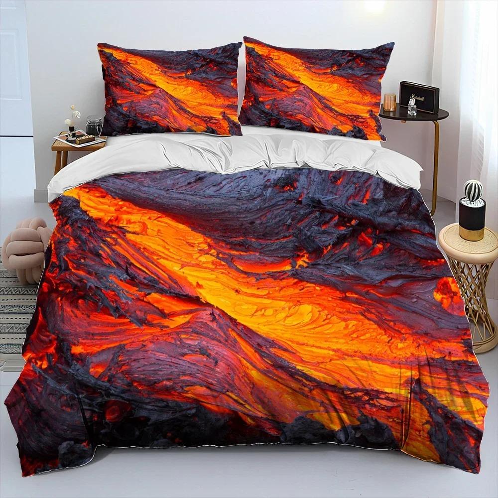 3D Vulkan Lava Magma Bettwäsche Set, Bettbezug Bettwäsche Set Bettdeckenbezug Kissenbezug, King Queen Size Bettwäsche Set Erwachsene Jungen