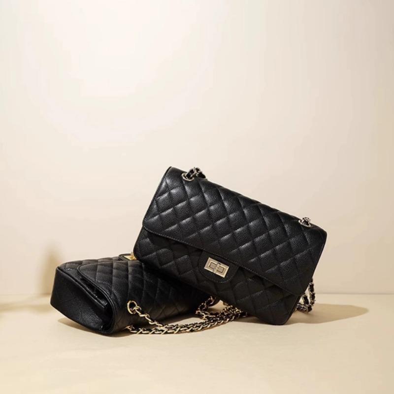 Light Luxury Leather Rhombus Chain Bag First Layer Cowhide Caviar Pattern Underarm Shoulder Crossbody Women's Bag