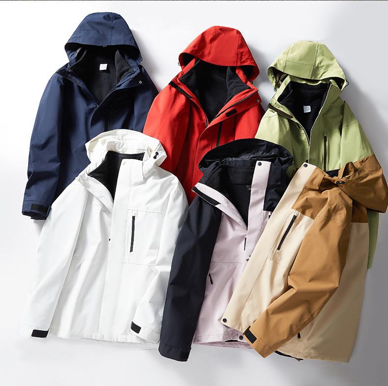 Men's & Women's Three-in-One Hooded Outdoor Jacket - Autumn/Winter Color Block Coat
