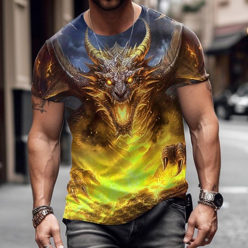 Terror 3D Dragon Pattern Men's T Shirt Casual O-neck Short Sleeve Tops Hip Hop Trend Harajuku Streetwear Funny Animal Print Tees