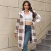 Women's Fashion Casual Warm Thickened Two-Color Plush Mid-Length Hooded Button Cardigan Coat