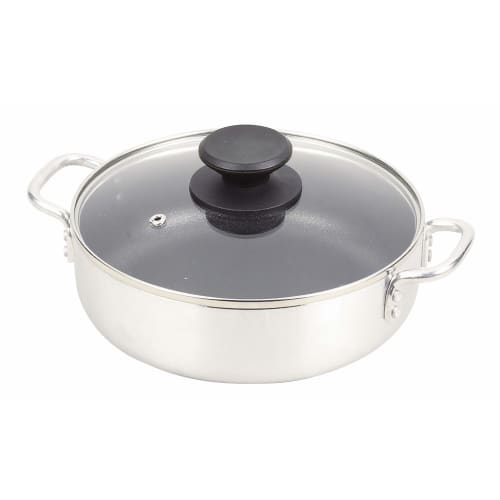 Pearl Metal Tabletop Pot, 20cm, with Glass Lid, Diamond-Coated Interior, HB-4707