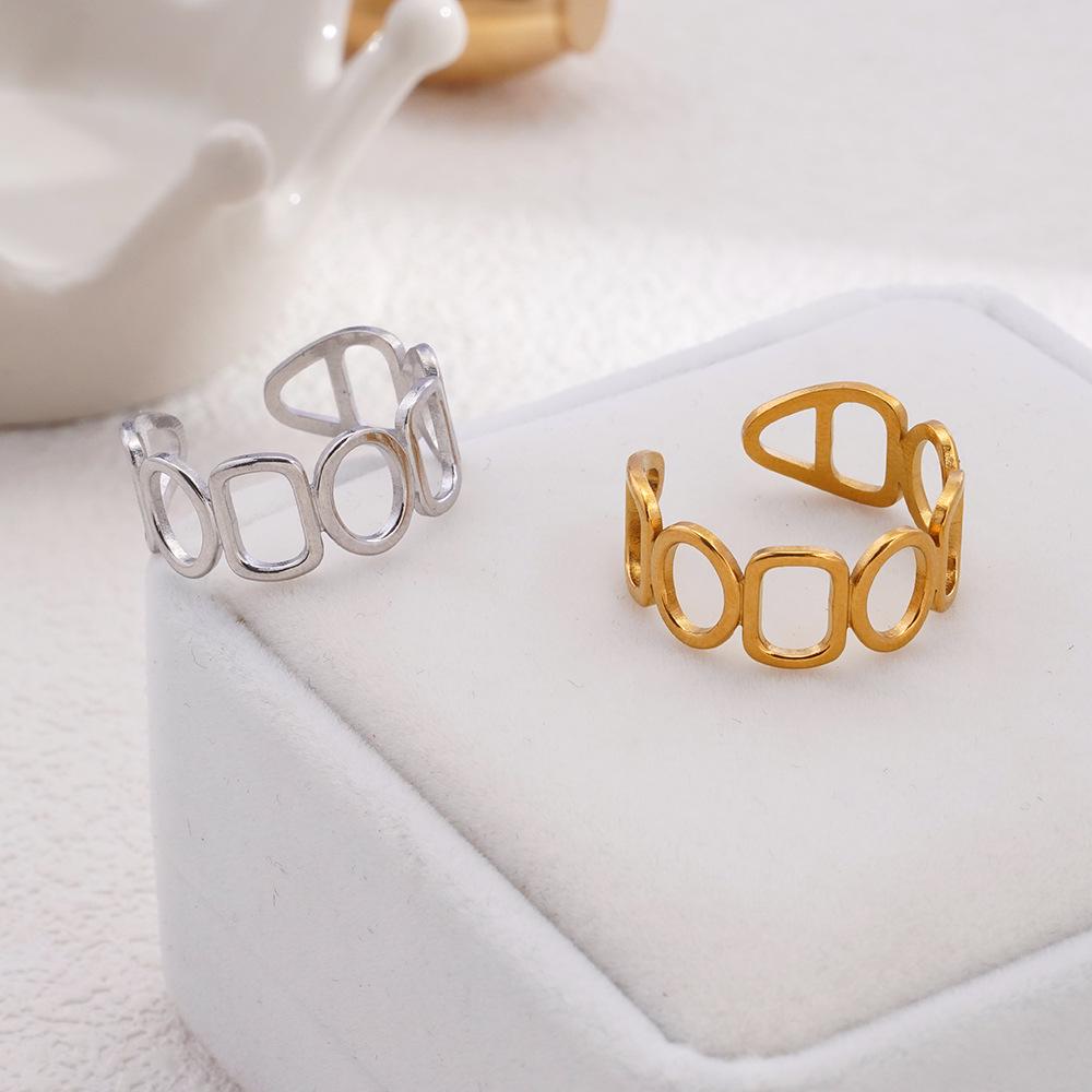 Adjustable Geometric Hollow Stainless Steel Gold Ring