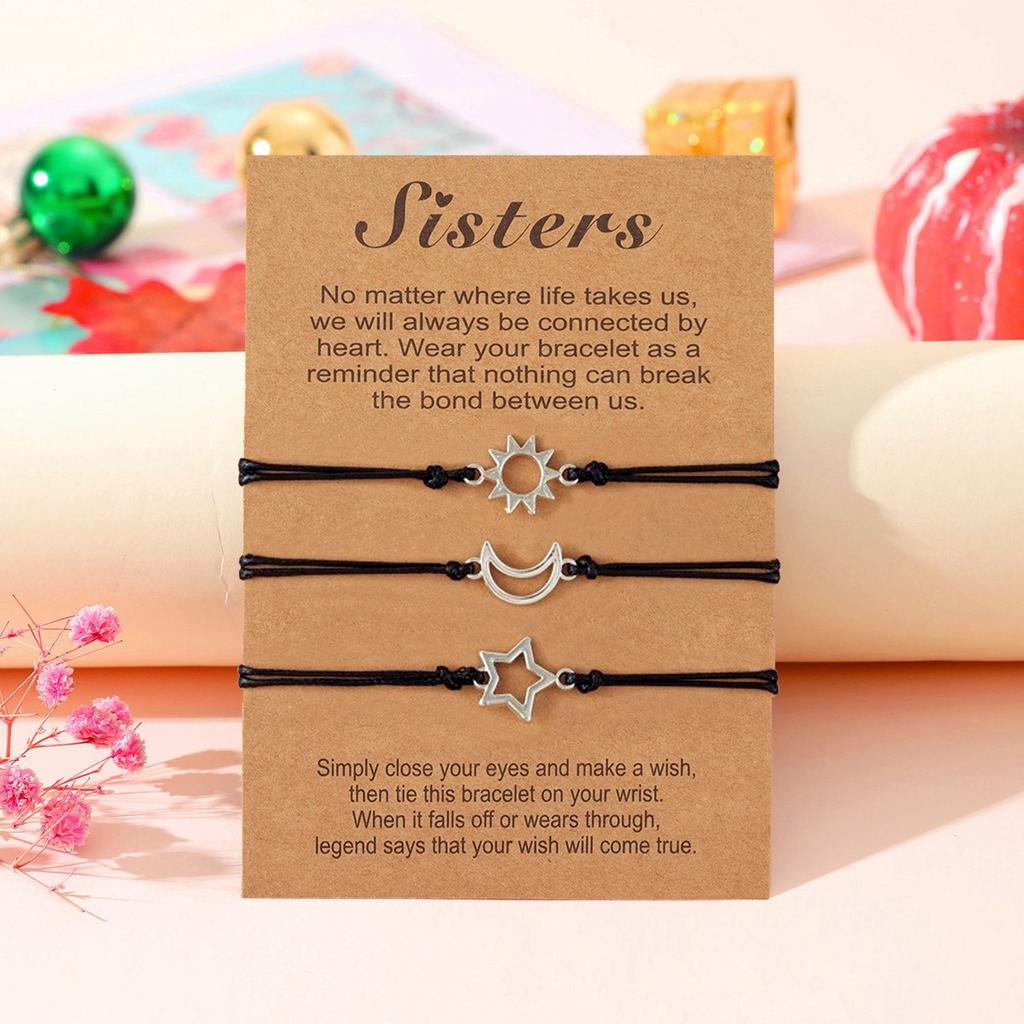 3pcs Star Moon Sun Friendship Bracelets Fashion Matching Bracelets Woven Rope Sister Bracelets for Women Teen Girls