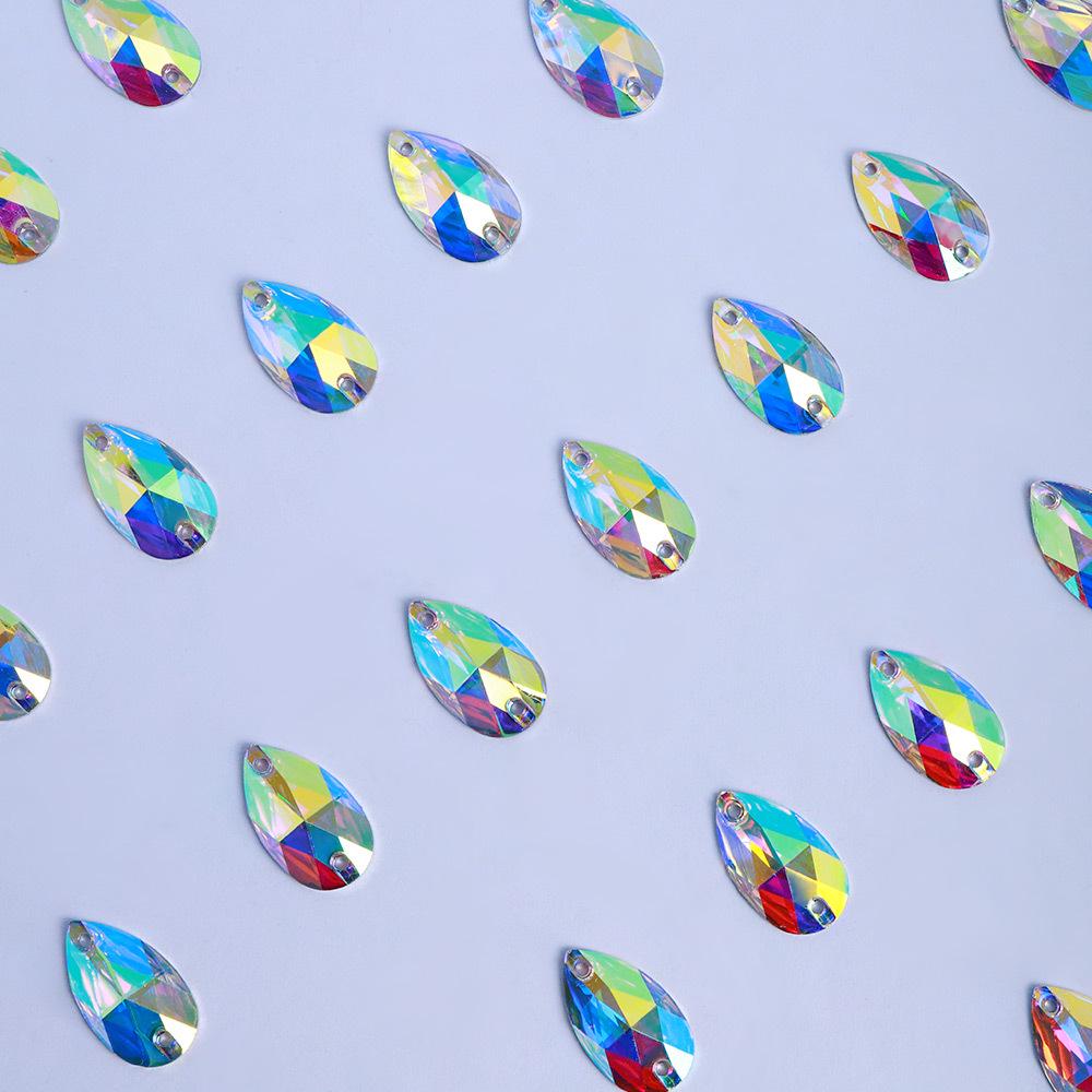 Hand-Sewn Water Drop Resin Rhinestones Brooches - Vintage DIY Clothing Accessories