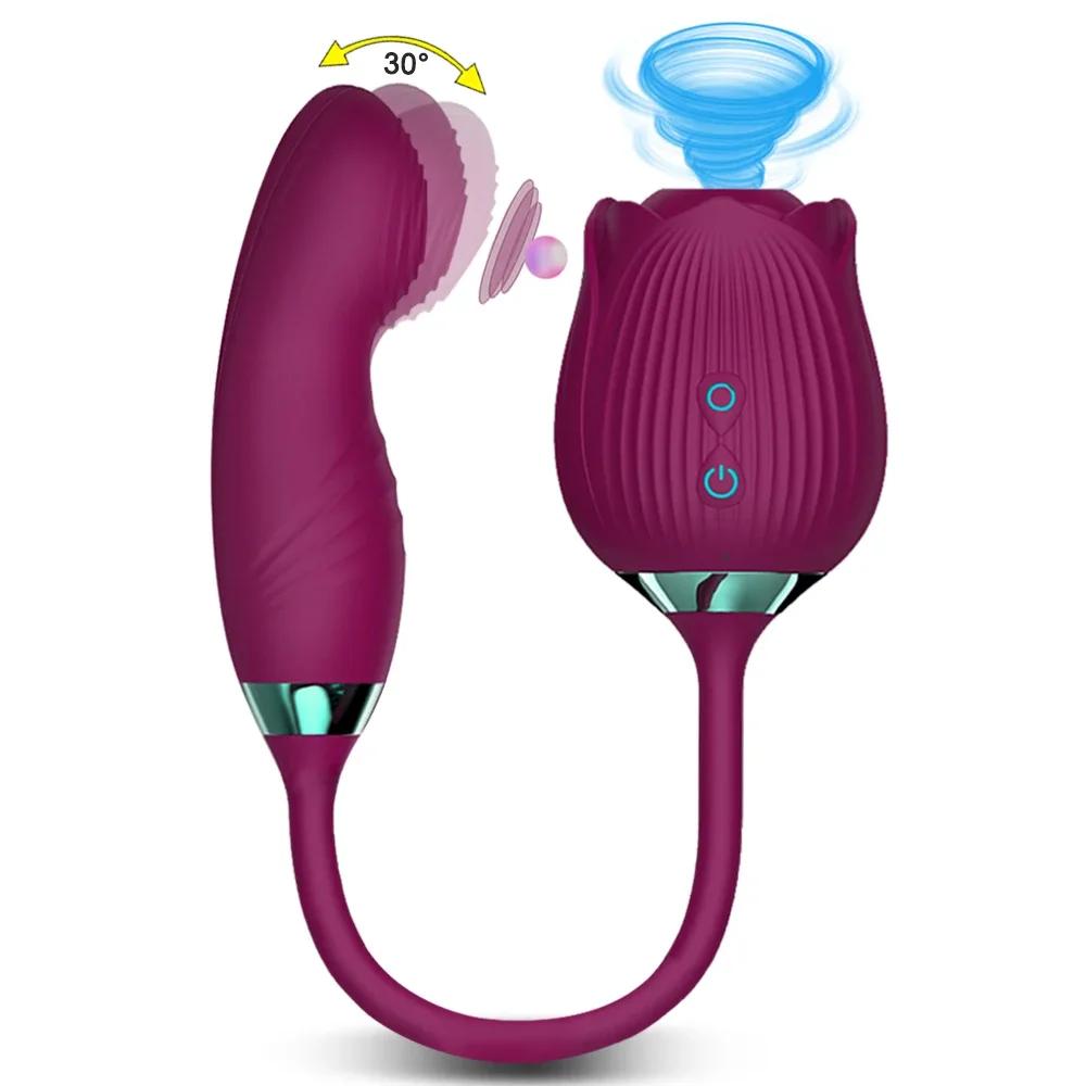 2 In 1 Rose-Sucking Vibrator Women Nipple Vagina Dildo Masturbators Tongue Licking Penetration Vagina Vibrator Sex Toys Adults