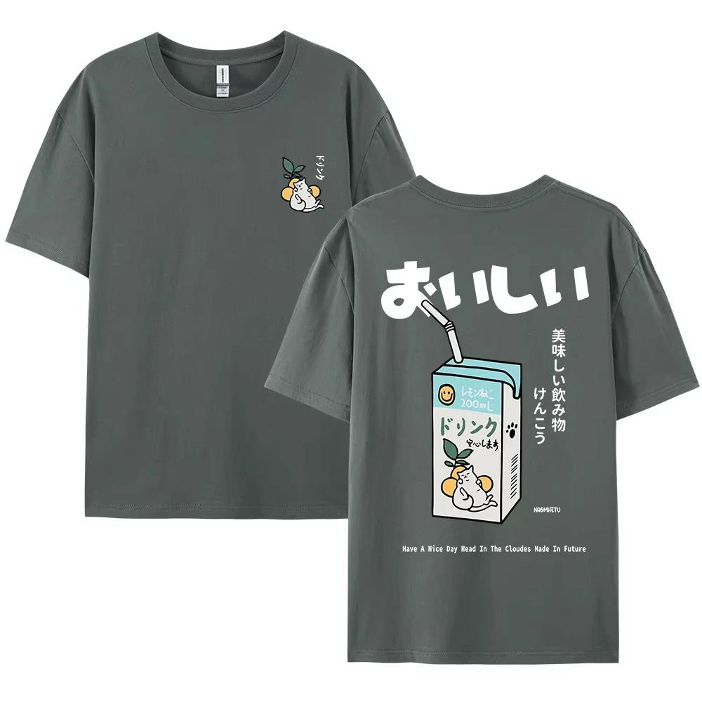 

2025 Cute Japanese Cat Print Oversized men Women Short Sleeve Loose Casual Tee Shirt Streetwear Tops Cotton Harajuku Clothing S