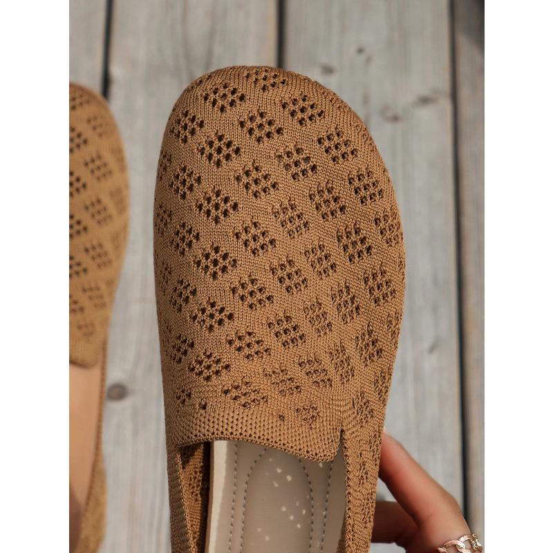 Scarpe Comode Traspiranti a Maglia Lavorata a Maglia con Punta Tonda Piatte Slip-on