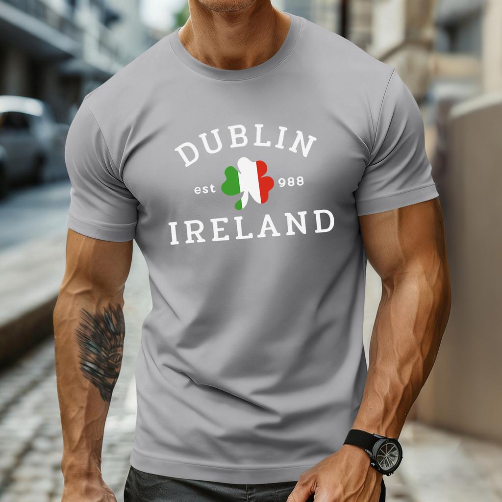 Men's Holiday Print Round Neck Short Sleeve Top Casual Sports Top