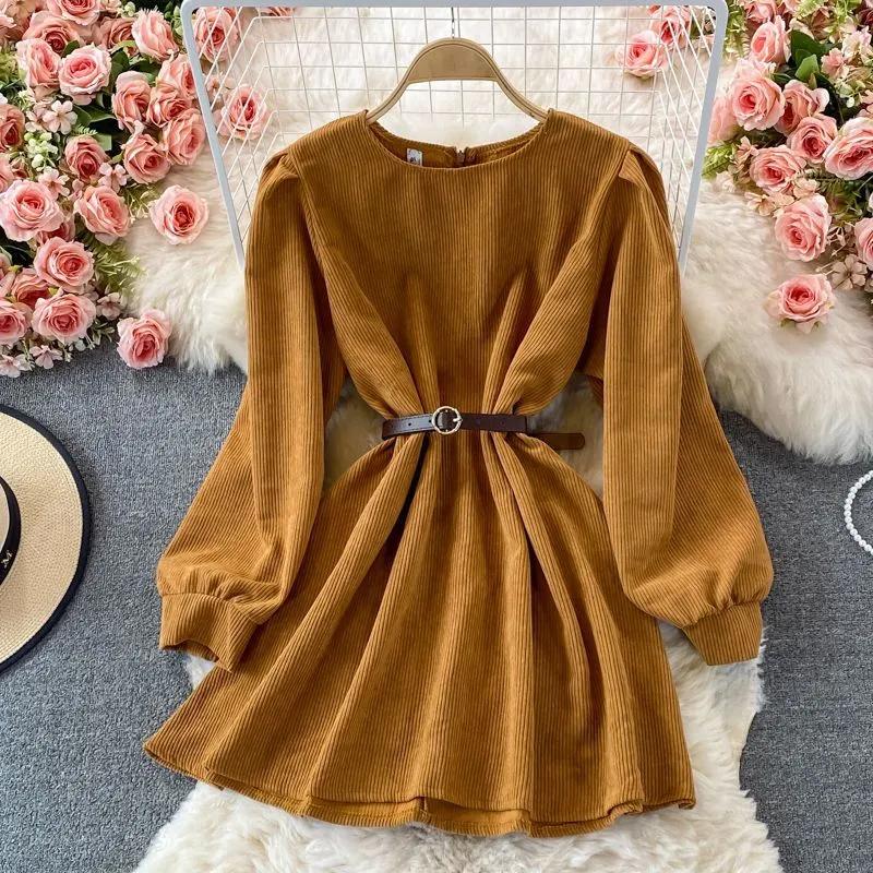 Spring and Autumn Women's Temperament Pure Desire Wind French Design Sense Niche Corduroy Dresses