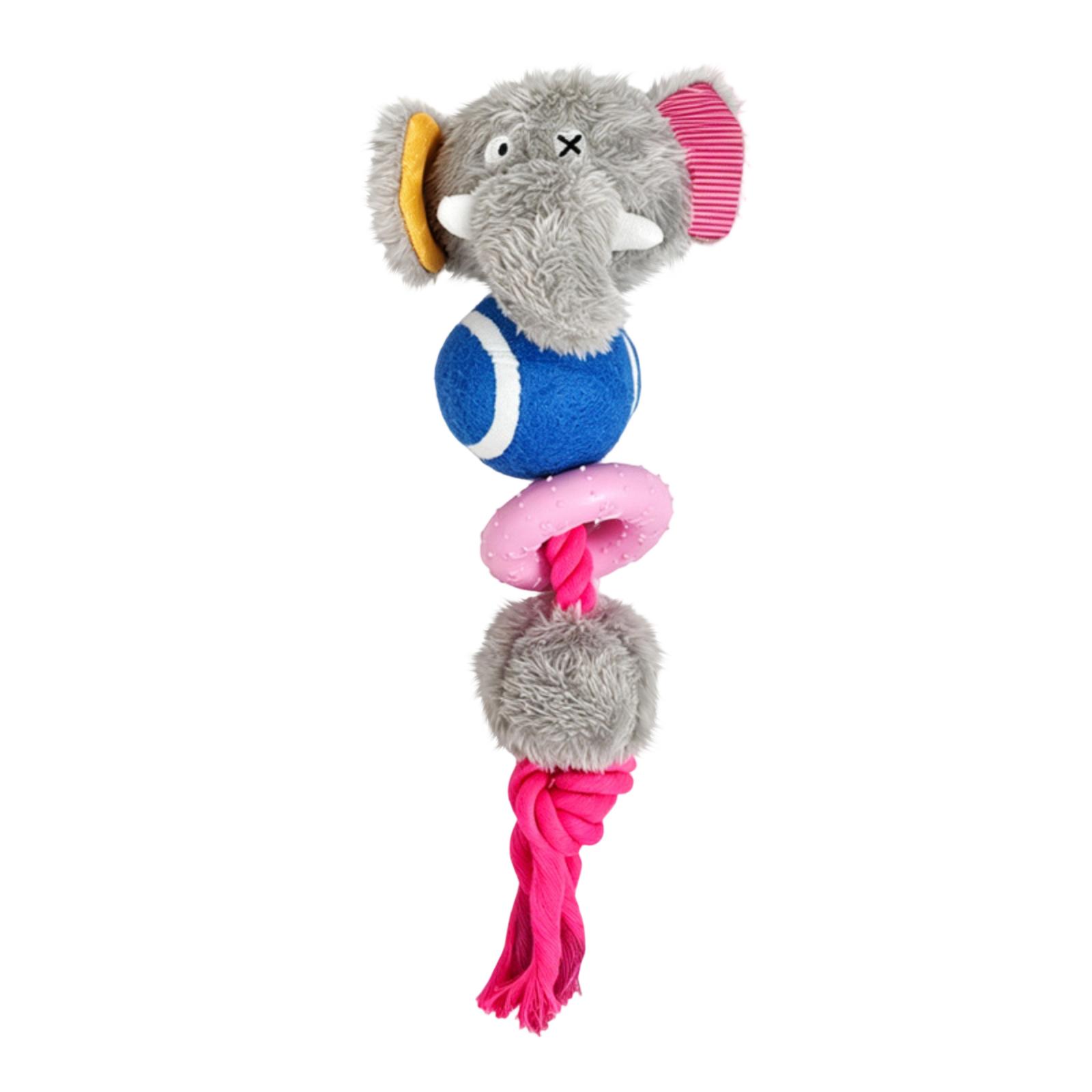 

Plush Animal Dog Toy with Rope Chew Ball Squeaker and Ring Design Durable Interactive Pet Toy for Small and Medium Dogs One Size