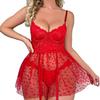 New European and American sex underwear lace perspective polka dot suspender nightdress large size mesh sexy sleep