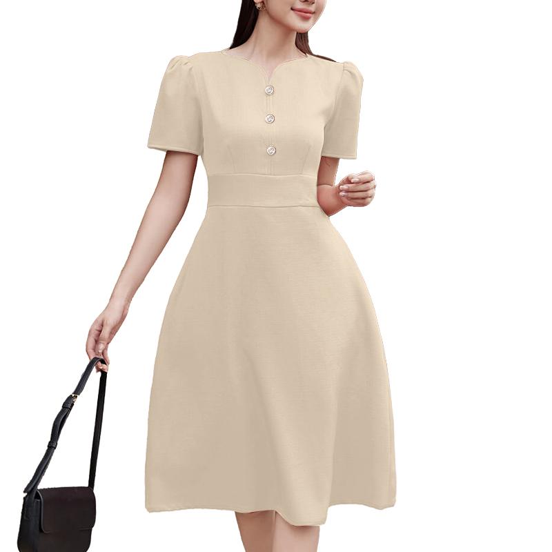 ZANZEA Damen Lässig Rundhals Sommer Kurzarm A-Linien-Kleid