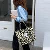 Fashion Simple Canvas Tote Bag Pink Leopard Print Bag Large Capacity Travel Handbags Versatile Shopping Shoulder Bag CLE