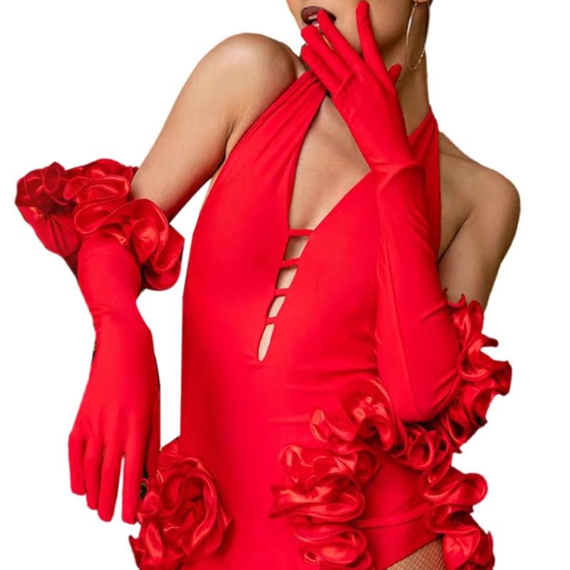 Wedding Gloves Proms Gloves Ruffle Long Gloves for Operas Women Lady Theme Proms Costume Accessories