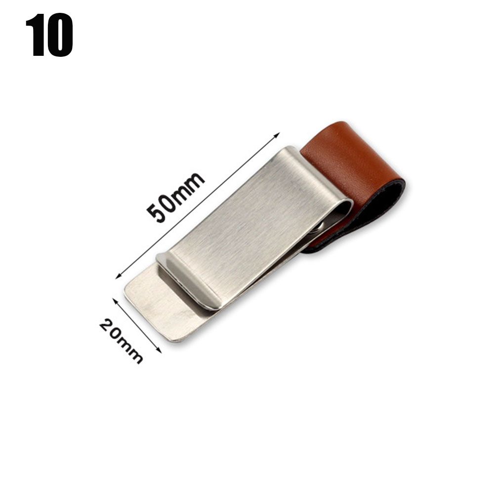Office Supplies Portable Metal Brass Pen Folder Handmade Leather Stainless Steel Clips Notebook Holder