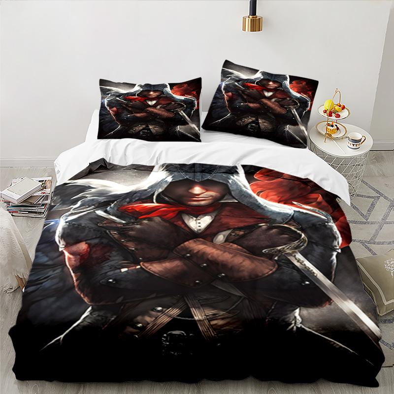 3PCS Assassin Bedding Set Printed Duvet Cover Closure Includes 1 Duvet Cover & 2 Pillowcases for All Seasons Bedroom Decor