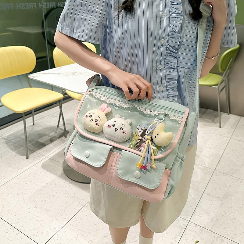 Japanese color-blocking crossbody bag women's new collegiate style versatile tote bag junior high school students shoulder bag trend in class