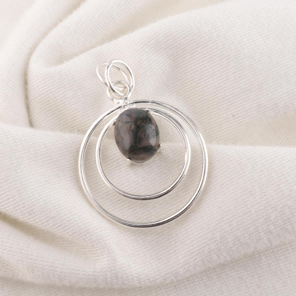 Moss Agate Pendant, Gemstone Jewelry 925 Solid Sterling Silver Pendant, Gift For Women Handmade Pendant
