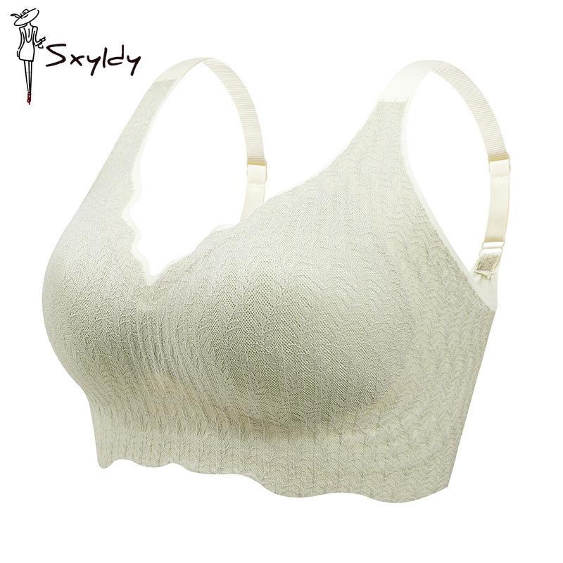 New V-neck Gathered Bubble Cotton Lace Underwear Without Steel Ring Anti-sagging Sports Breathable Comfortable Bra