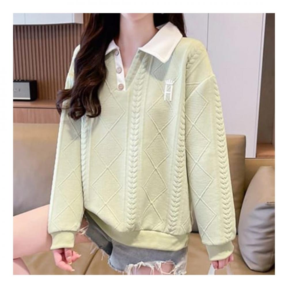 Navava Men Cable Knit Point Long Sleeve Collar Sweatshirt Nt1941