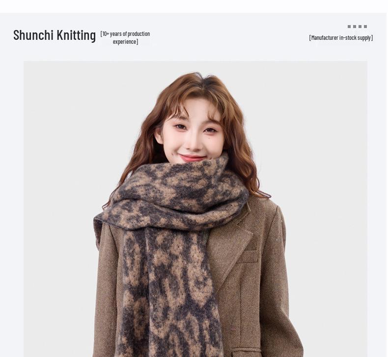 Leopard Print Thickened Cashmere Imitation Scarf with Tassels - Women's Autumn/Winter Versatile Warm Shawl