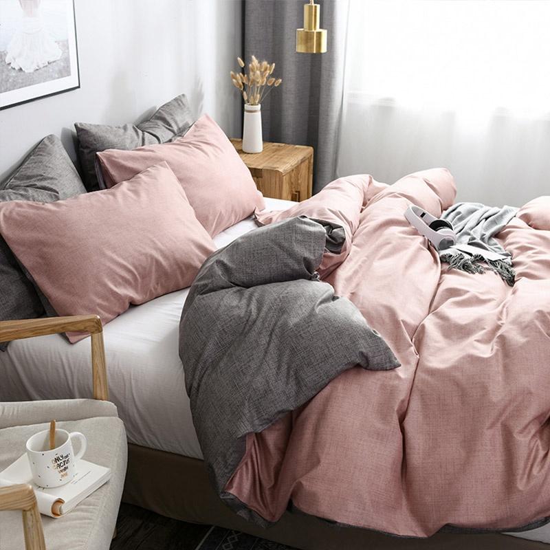 4 Colors Minimalism Bed Duvet Cover & Pillowcase Set Solid Soft Home Daily Comforter Cover Set
