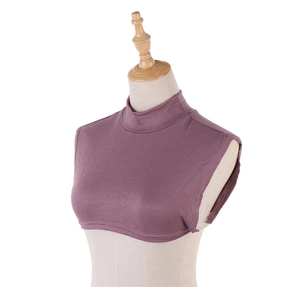 New Womens Muslim Modal Fake False Collar Islamic Hijab Extensions Turtleneck High Neck Cover Warmer Bright Solid Color Half Top