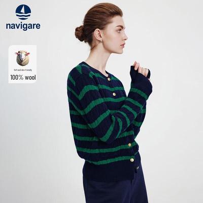Women's Striped Wool Knit Cardigan