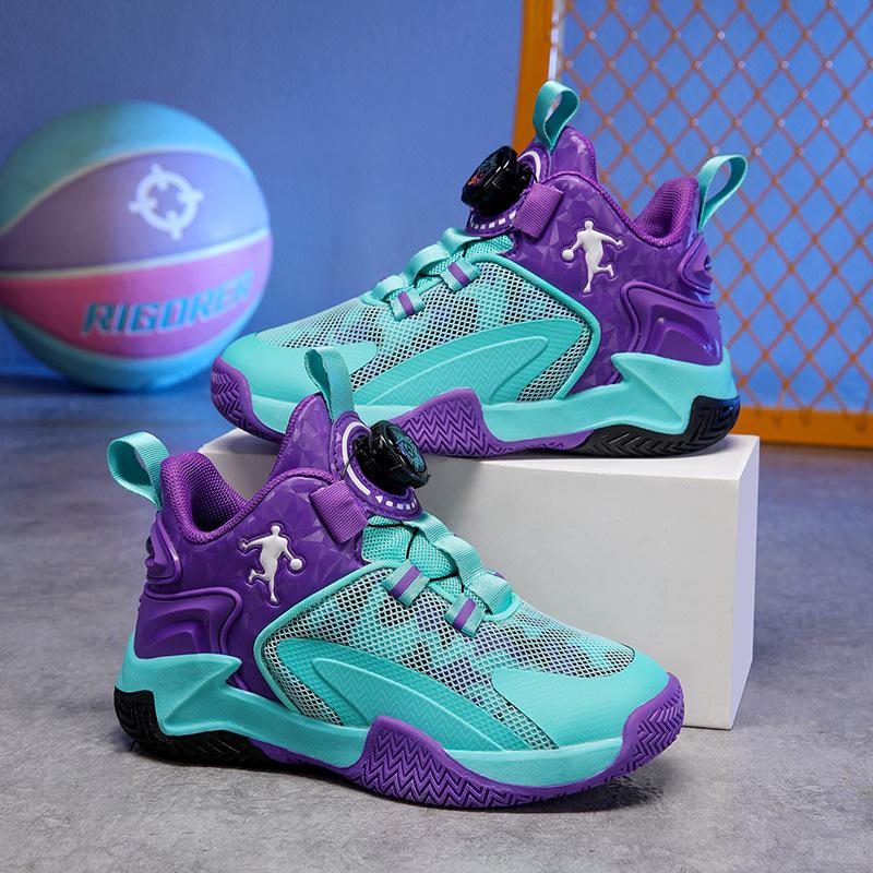 Children's Basketball Shoes Middle and Older Children's Actual Basketball Shoes 2025 Autumn Rotating Button Boys' Sports Shoes Entity