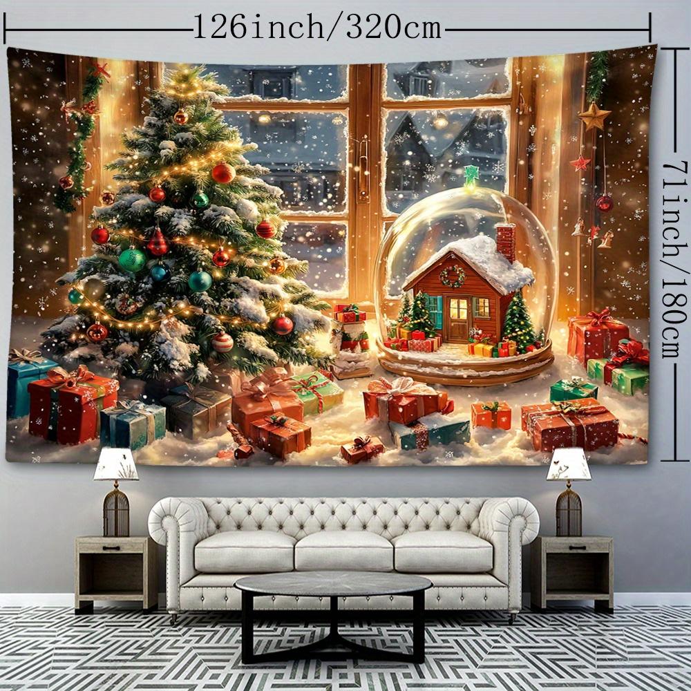 1pc European and American Style Christmas Indoor Tree Scene Snow House Gift Tapestry, Bohemian Home Living Room Bedroom Decoration Holiday Present wit